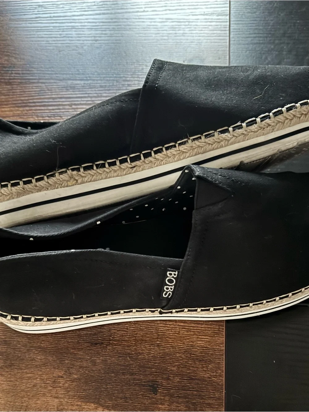 Skechers BOBS Black Espadrille Slip-On Flats in size 9.5